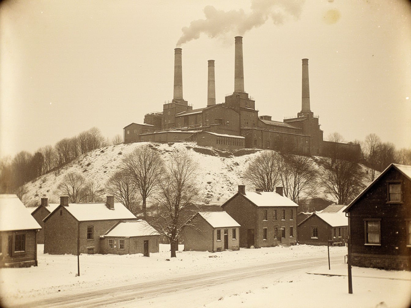 The Dunmore works above the town, under snow.