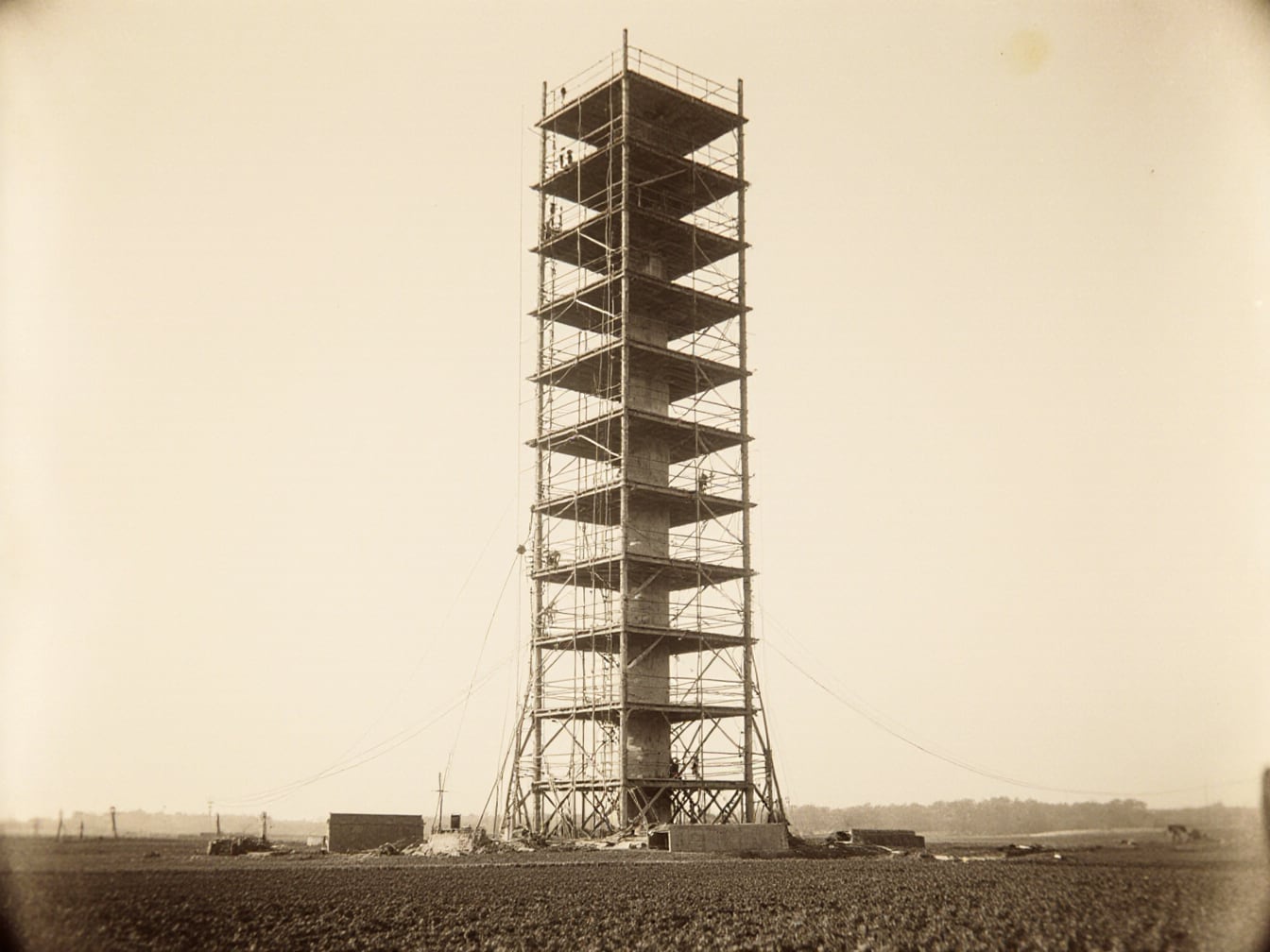 The tower under construction, first era.